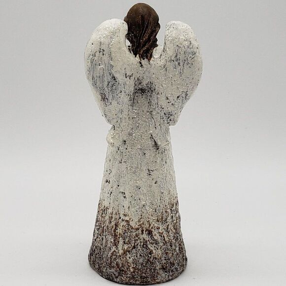 White Distressed Textured Finish Glitter Resin Faceless Winged Angel Figurine - Picture 8 of 13